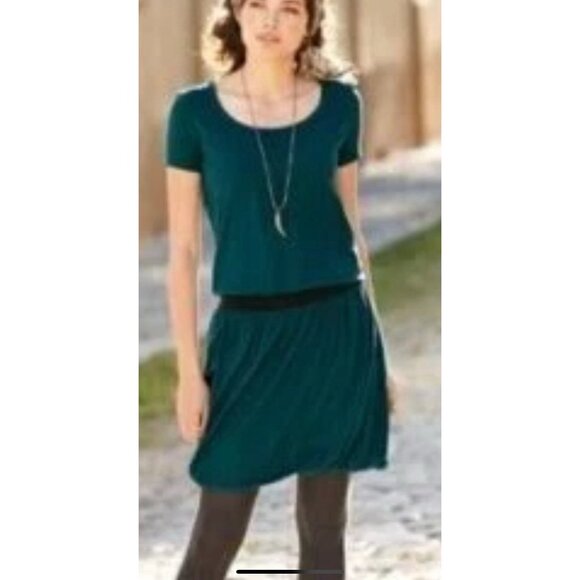 Peruvian Connection Size Large Drop Waist Viridian Teal Twist Green Bubble Hem - Picture 1 of 8